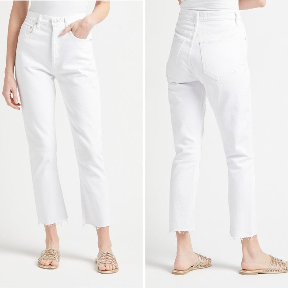 AGOLDE White High-Rise Straight Crop Jeans